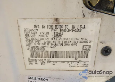 1989 Lincoln Town Car z USA, uszkodzony, nr VIN 1LNBM81FXKY812677